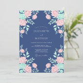 Invitation Mariage Floral Navy Rose (Debout devant)