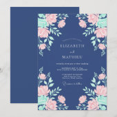 Invitation Mariage Floral Navy Rose (Devant / Derrière)