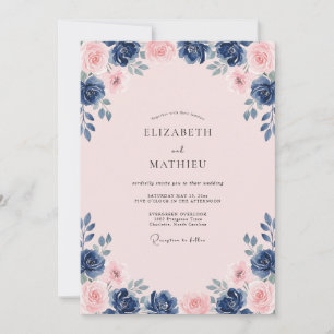 Invitation Mariage Floral Navy Rose Poli