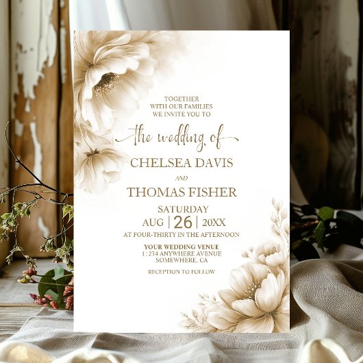 Invitation Mariage Floral Neutre Rustique