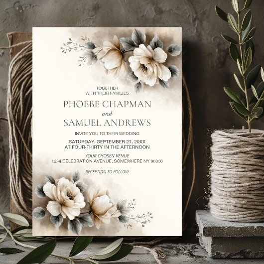 Invitation Mariage Floral Neutre Rustique