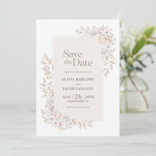 Invitation Mariage floral neutre rustique Enregistrer la date (Debout devant)