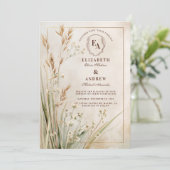 Invitation Mariage floral neutre séché (Debout devant)