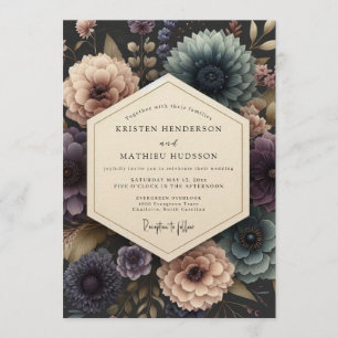 Invitation Mariage Floral Nocturne Bleu Poussiéreux