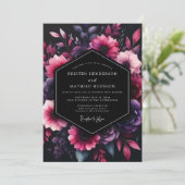 Invitation Mariage Floral Noir Améthyste (Debout devant)