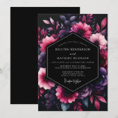 Invitation Mariage Floral Noir Améthyste (Devant / Derrière)