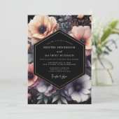 Invitation Mariage Floral Noir aux Pêches (Debout devant)