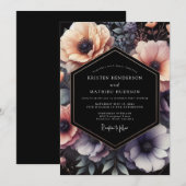 Invitation Mariage Floral Noir aux Pêches (Devant / Derrière)