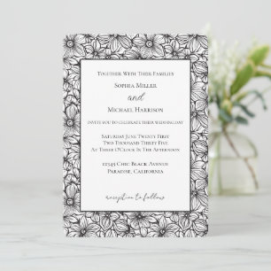 Invitation Mariage Floral Noir Blanc