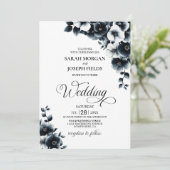 Invitation Mariage Floral noir blanc (Debout devant)