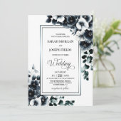 Invitation Mariage floral noir blanc élégant (Debout devant)