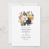 Invitation Mariage floral noir, blanc et or (Devant)