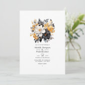 Invitation Mariage floral noir, blanc et or (Debout devant)