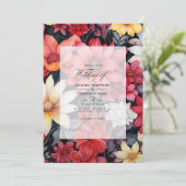 Invitation Mariage floral noir, blanc et rouge (Debout devant)