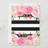 Invitation Mariage floral noir blanc rayé or rose (Dos)