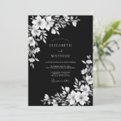 Invitation Mariage Floral Noir Blanc Romance (Debout devant)