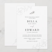 Invitation Mariage floral noir blanc simple (Devant / Derrière)