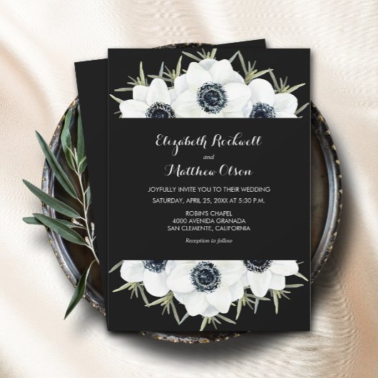 Invitation Mariage Floral noir blanc tout en un