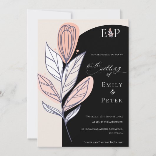 Invitation Mariage floral noir classique (Devant)