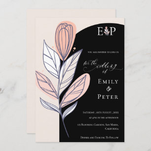 Invitation Mariage floral noir classique