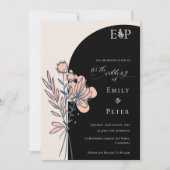 Invitation Mariage floral noir classique élégant main tiré (Devant)