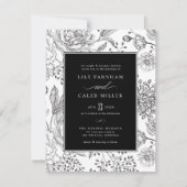Invitation Mariage floral noir élégant (Devant)