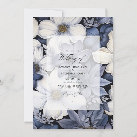 Invitation Mariage floral noir et blanc (Devant)