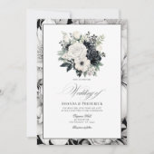 Invitation Mariage floral noir et blanc (Devant)