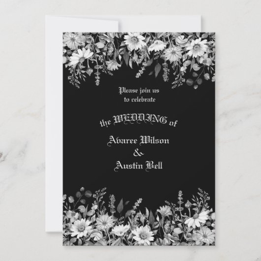 Invitation Mariage floral noir et blanc (Devant)