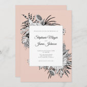 Invitation Mariage floral noir et blanc (Devant / Derrière)