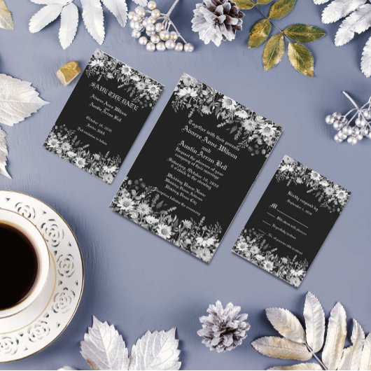 Invitation Mariage floral noir et blanc