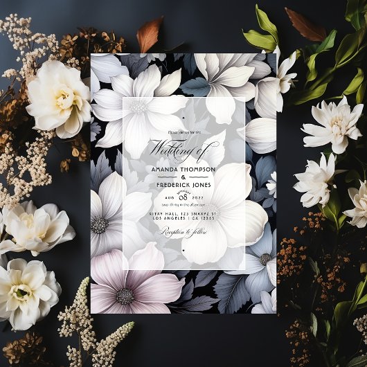 Invitation Mariage floral noir et blanc