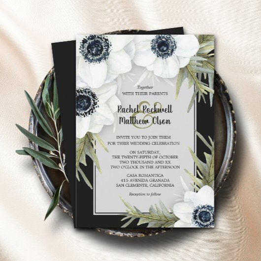 Invitation Mariage floral noir et blanc