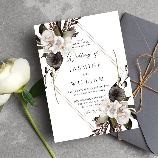 Invitation Mariage floral noir et blanc