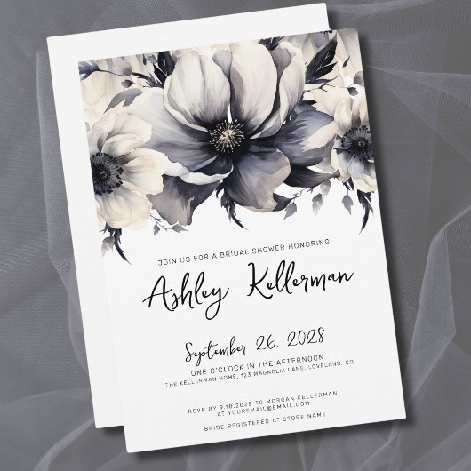 Invitation Mariage Floral Noir et Blanc