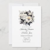 Invitation Mariage floral noir et blanc (Devant)