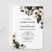 Invitation Mariage floral noir et blanc (Devant)