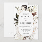 Invitation Mariage floral noir et blanc (Devant / Derrière)