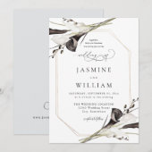 Invitation Mariage floral noir et blanc 4 (Devant / Derrière)