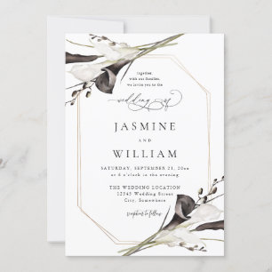 Invitation Mariage floral noir et blanc 4