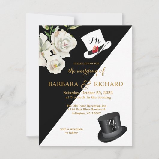 Invitation Mariage floral noir et blanc Budget (Devant)
