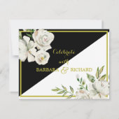 Invitation Mariage floral noir et blanc Budget Date d'enregis (Dos)