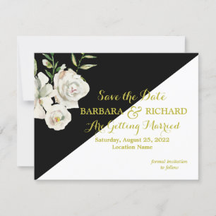 Invitation Mariage floral noir et blanc Budget Date d'enregis