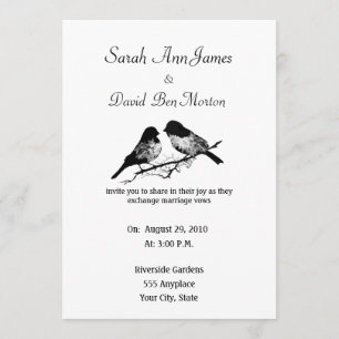 Invitation Mariage floral noir et blanc de nature d'oiseau