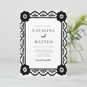 Invitation Mariage floral noir et blanc dessiné à la main