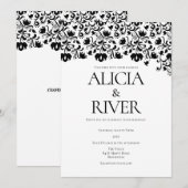 Invitation Mariage floral noir et blanc élégant (Devant / Derrière)