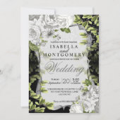 Invitation Mariage floral noir et blanc élégant (Devant)