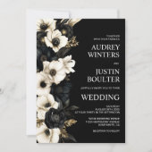 Invitation Mariage floral noir et blanc élégant (Devant)