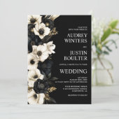 Invitation Mariage floral noir et blanc élégant (Debout devant)