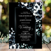Invitation Mariage floral noir et blanc élégant